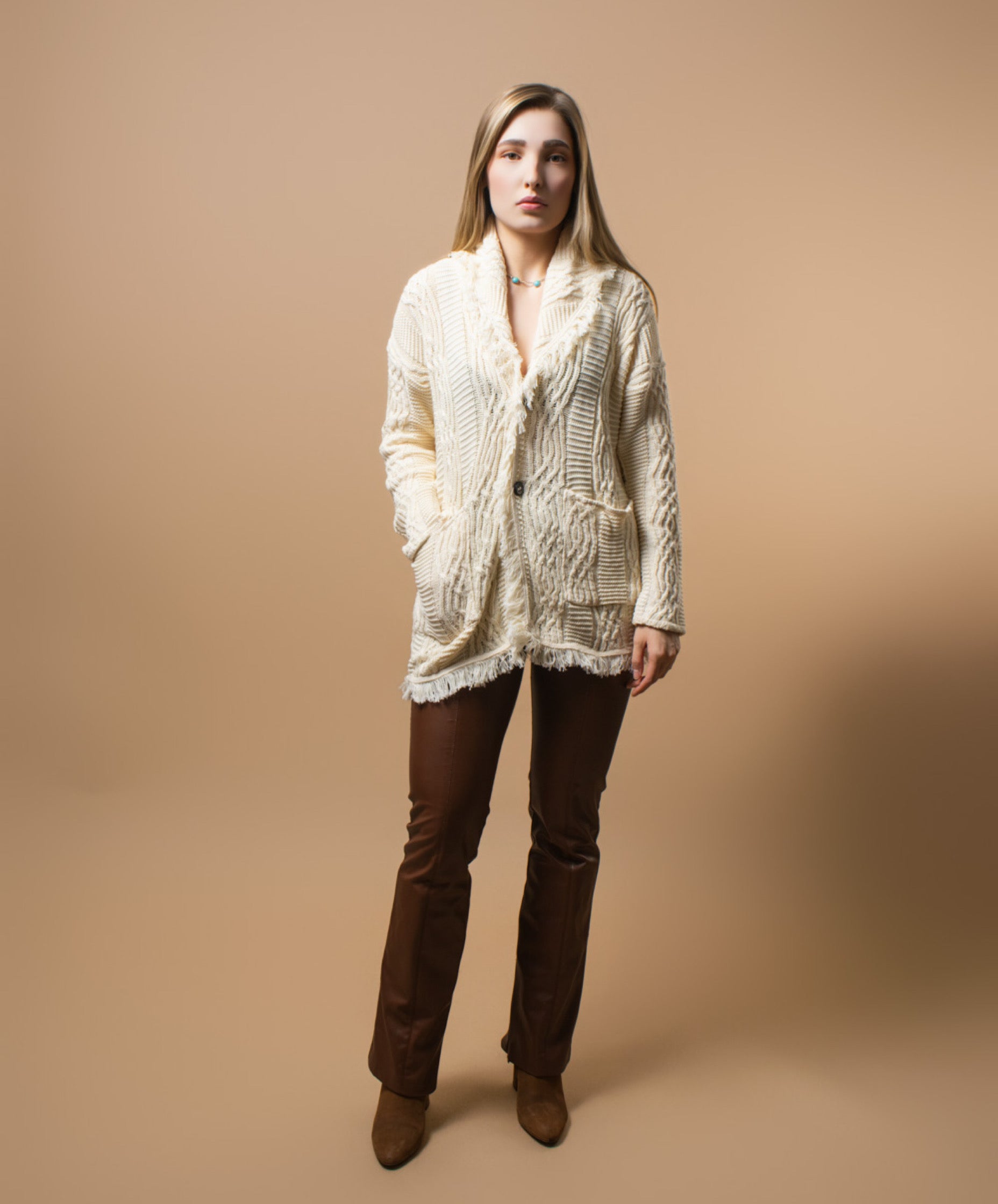 Solstice Ash White V-Neck Heritage Cardigan